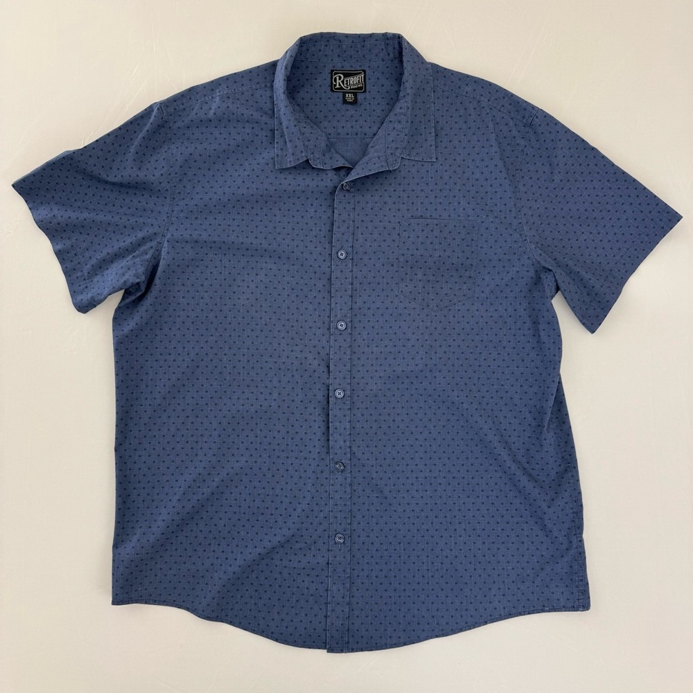 Navy Blue Micro Diamond Print Retrofit SS XXL Men’s Button Shirt Double XL